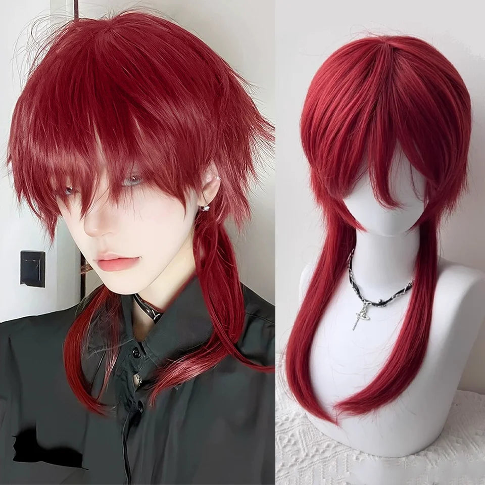 Red Wolf-Tailed Mullet Anime Cosplay Wig - 9