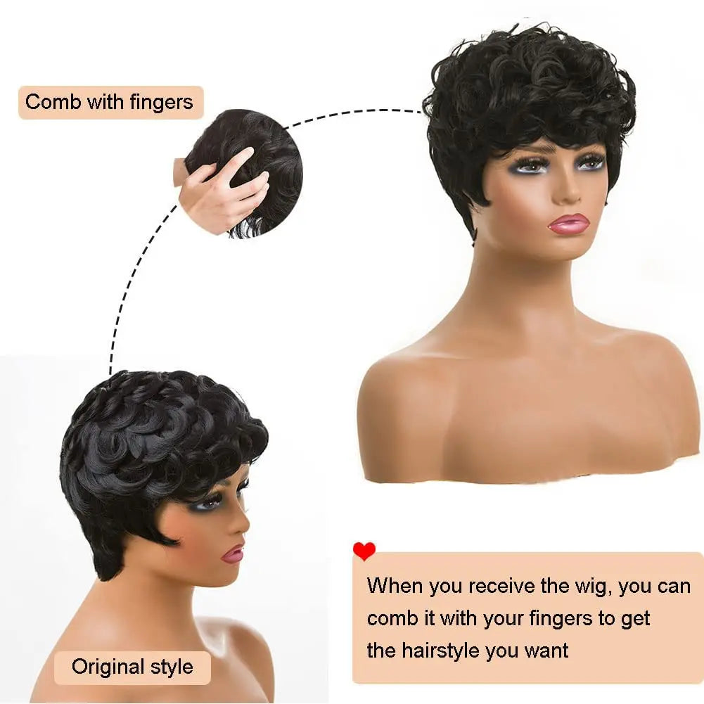 Short Curly Pixie Cut Synthetic Wig for Women