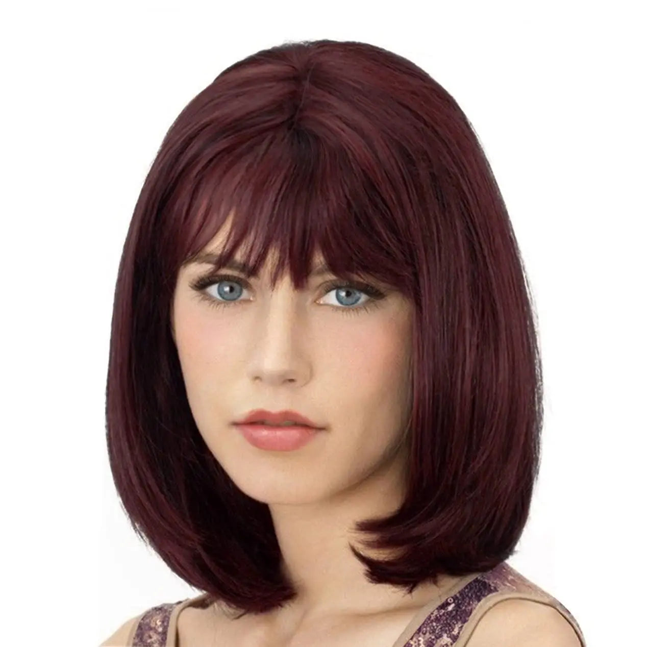 Short Straight Shoulder Length Wig with Bangs for Daily Wear - 8