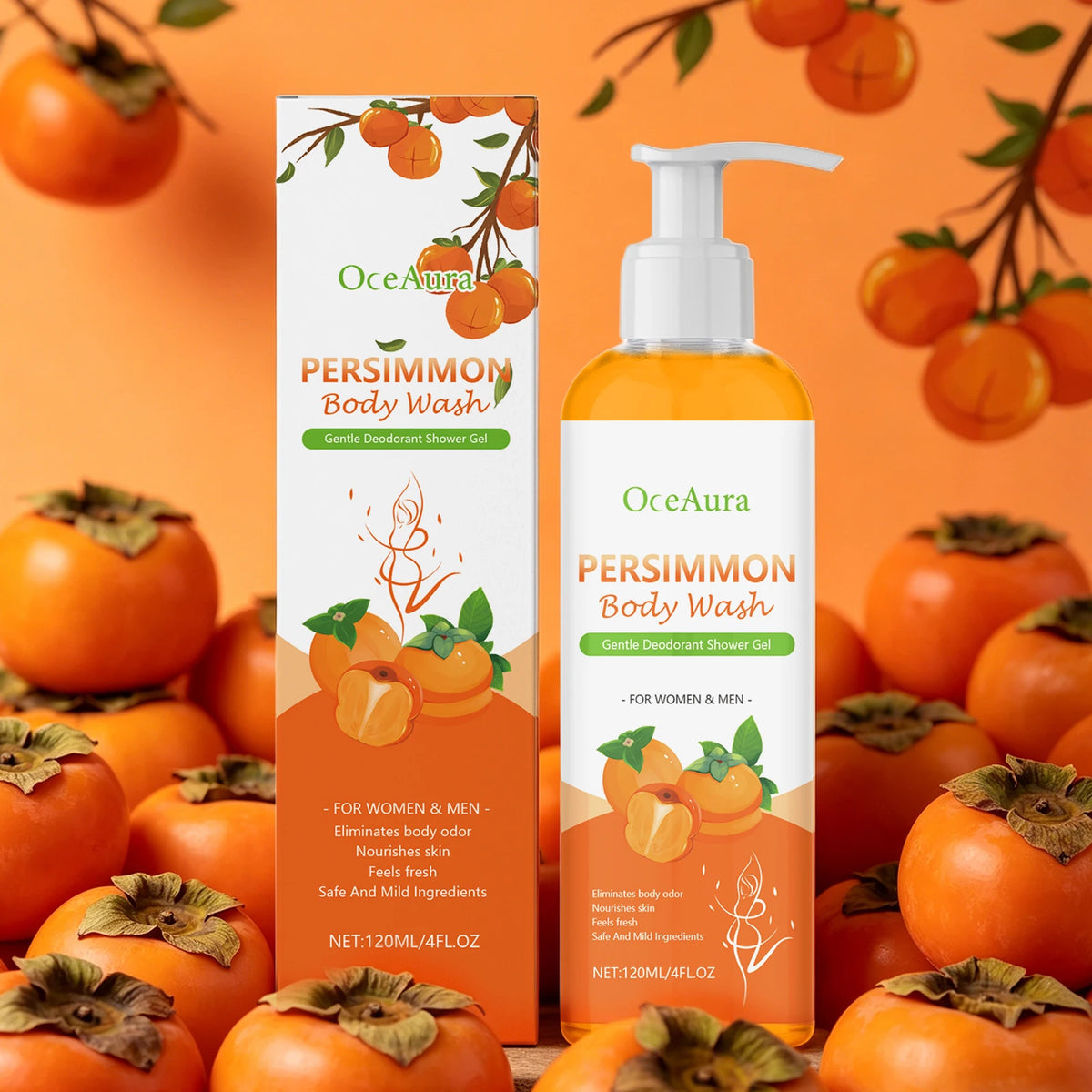 Persimmon Exfoliating Body Wash for Natural Odor Removal and Oil Control