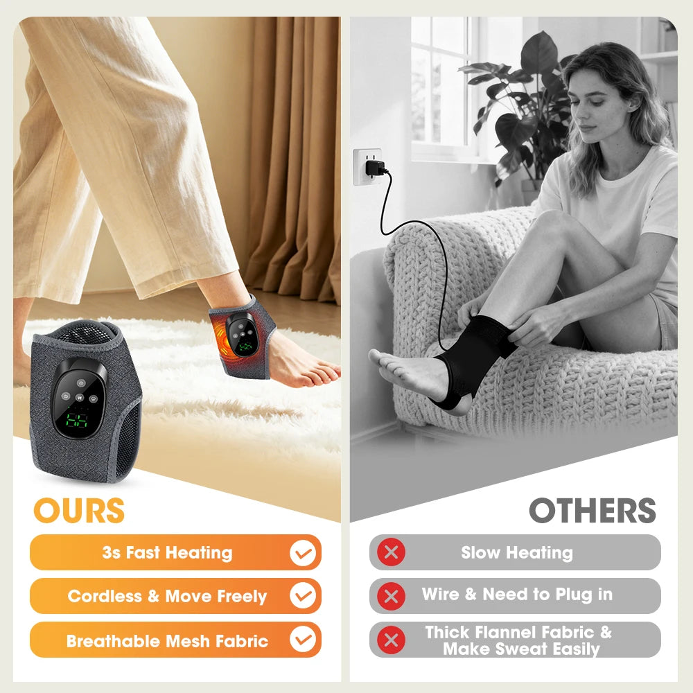 Cordless Heated Ankle Vibration Massager for Pain Relief and Relaxation