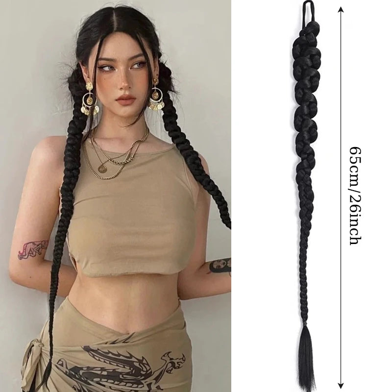 Thick Braided Ponytail Extension with Elastic Hair Tie for Daily Styling