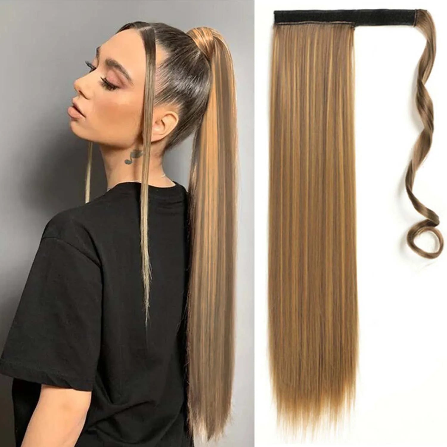 24 Inch Long Straight Wrap Around Ponytail Hair Extension for Women - 18