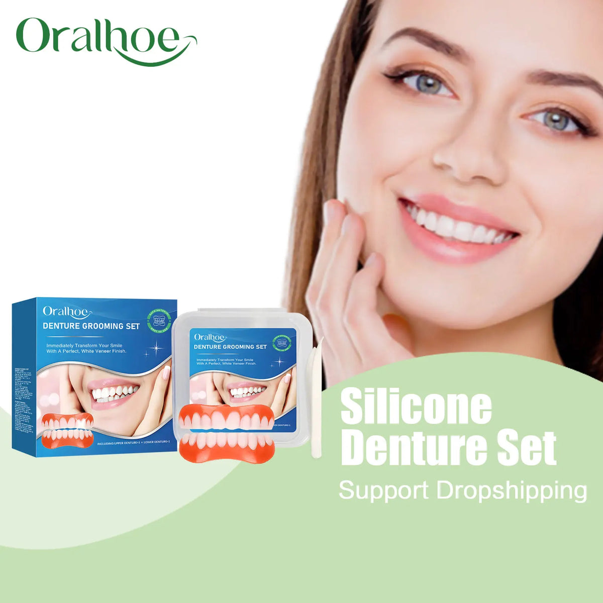 Snap-On Silicone Denture Set for Instant Smile Transformation