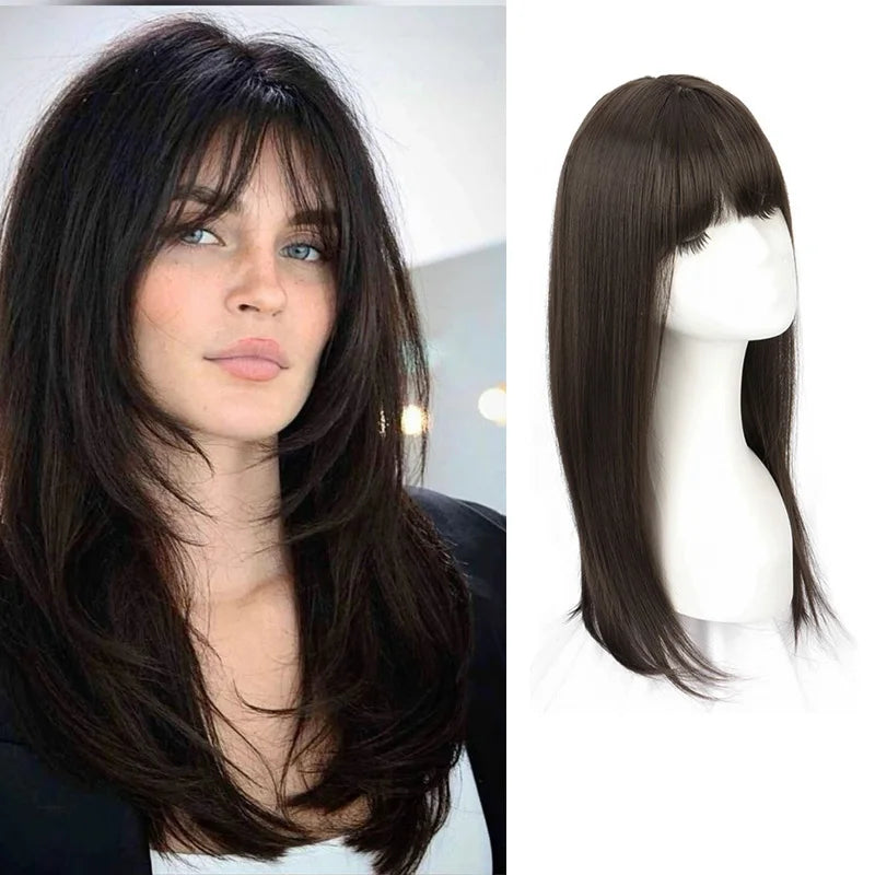 50cm Long Straight Synthetic Wig with Bangs - 1