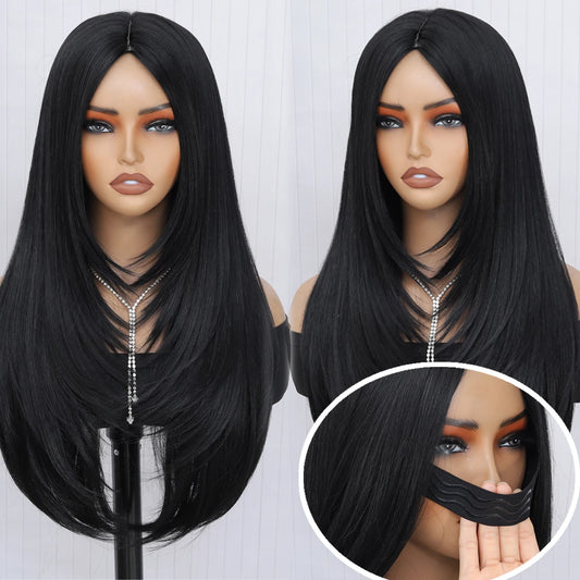 Natural Layered Synthetic Wig with Bangs for Daily Use