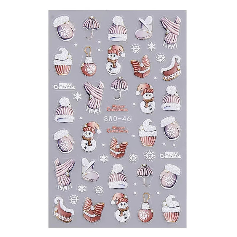 Festive 3D Christmas Nail Art Stickers for Holiday Manicure Decorations