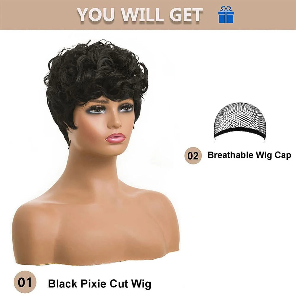 Short Curly Pixie Cut Synthetic Wig for Women
