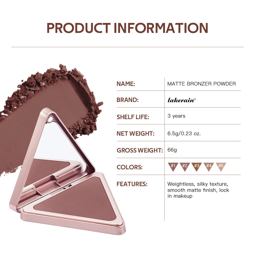 Long-Lasting Matte Bronzer Powder for Face Contouring and Shading - 14