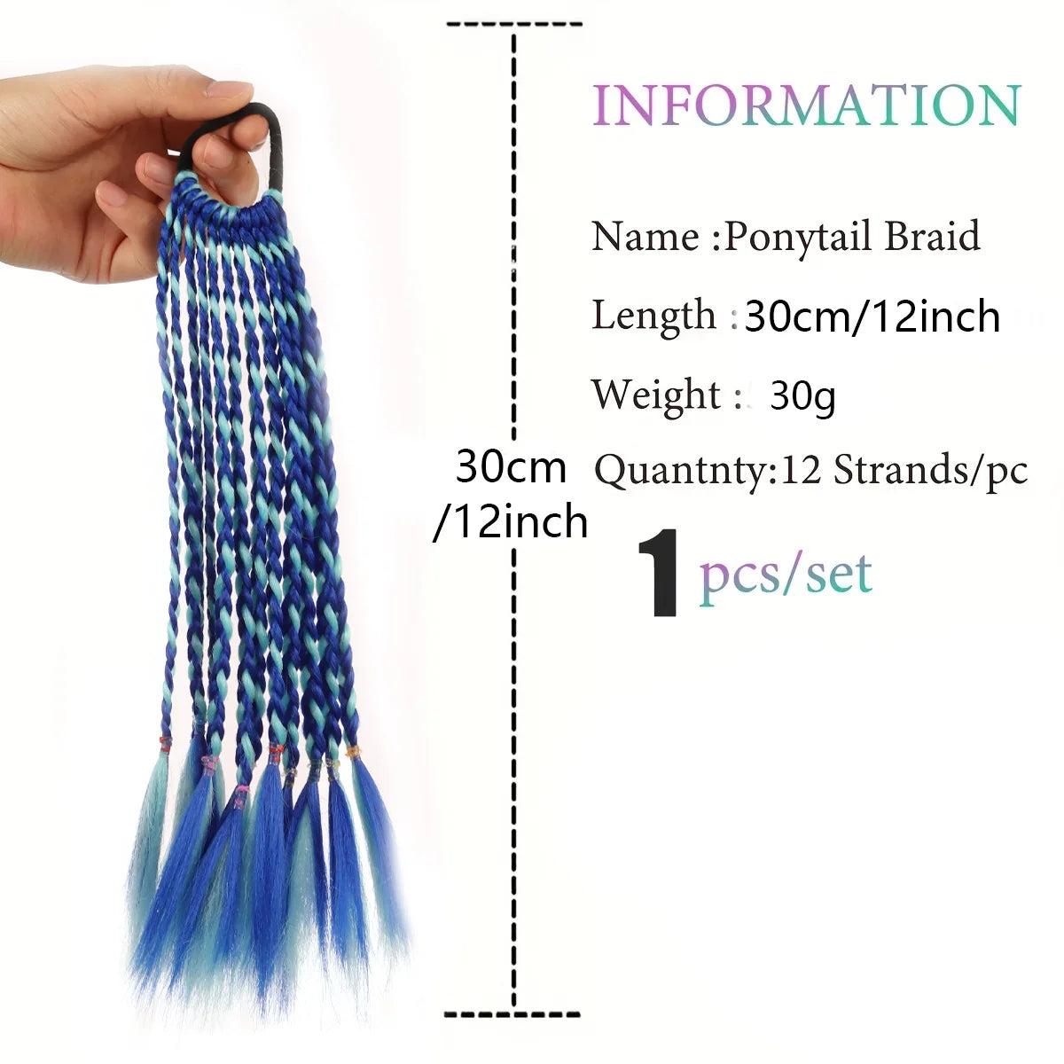 12-Inch Ombre Braided Ponytail Extension for Kids and Adults - 2