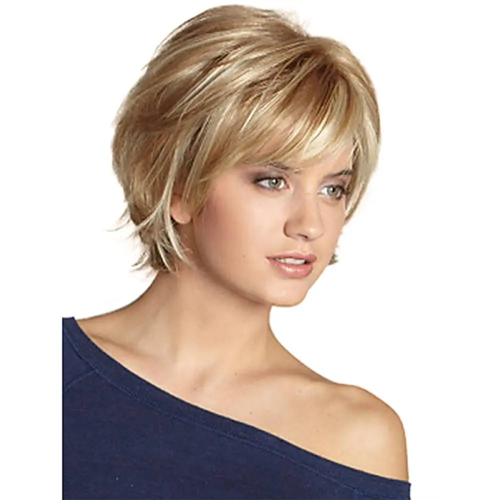 Short Blonde Pixie Cut Synthetic Wig with Bangs