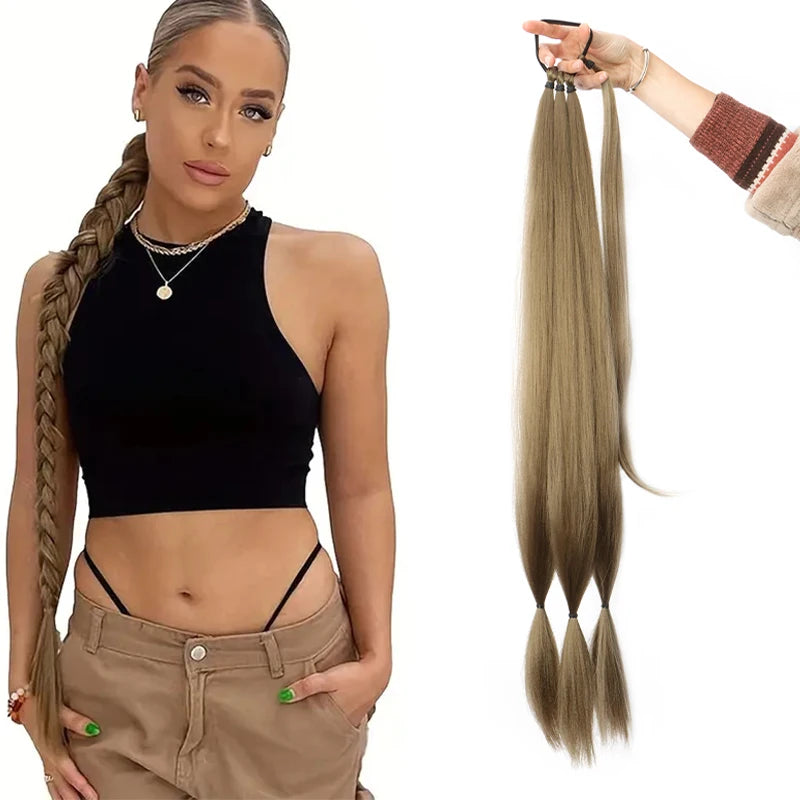 Long Straight Pre-Sectioned Braiding Ponytail Hairpiece for Women - 12