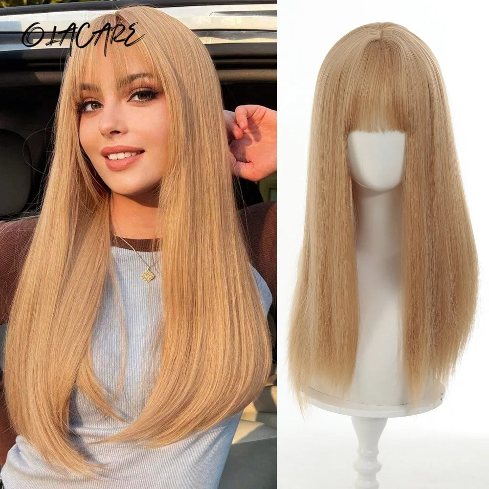 24 Inch Long Pink Cosplay Wig with Bangs - 49