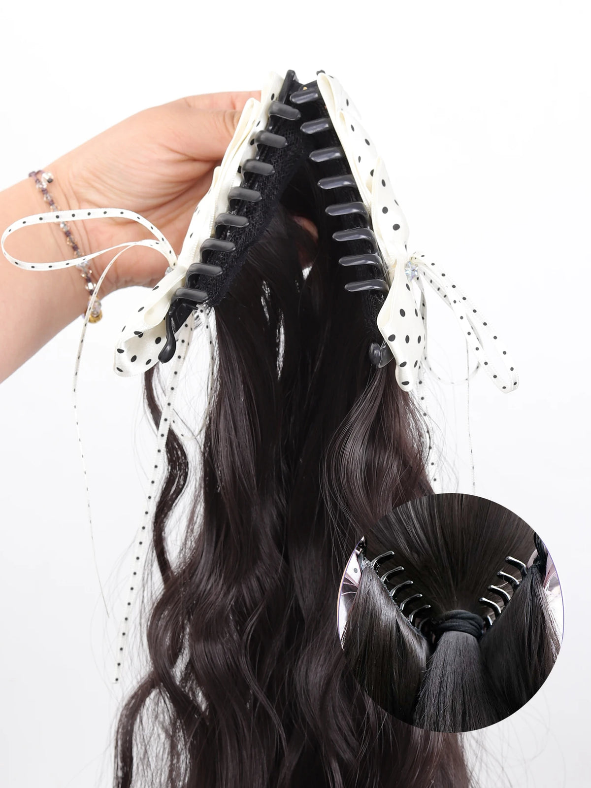 20-Inch Wavy Claw Clip Ponytail with Bow
