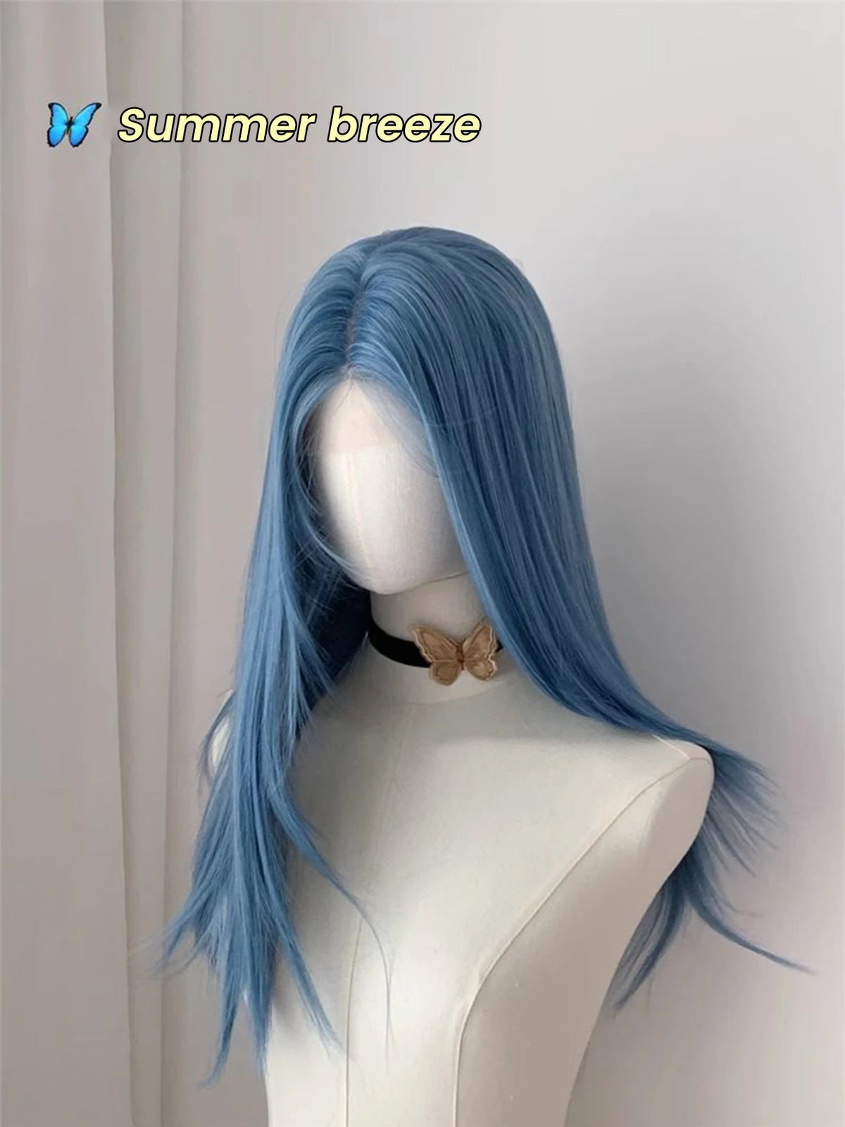 Long Straight Blue Synthetic Cosplay Wig for Halloween and Costume Parties