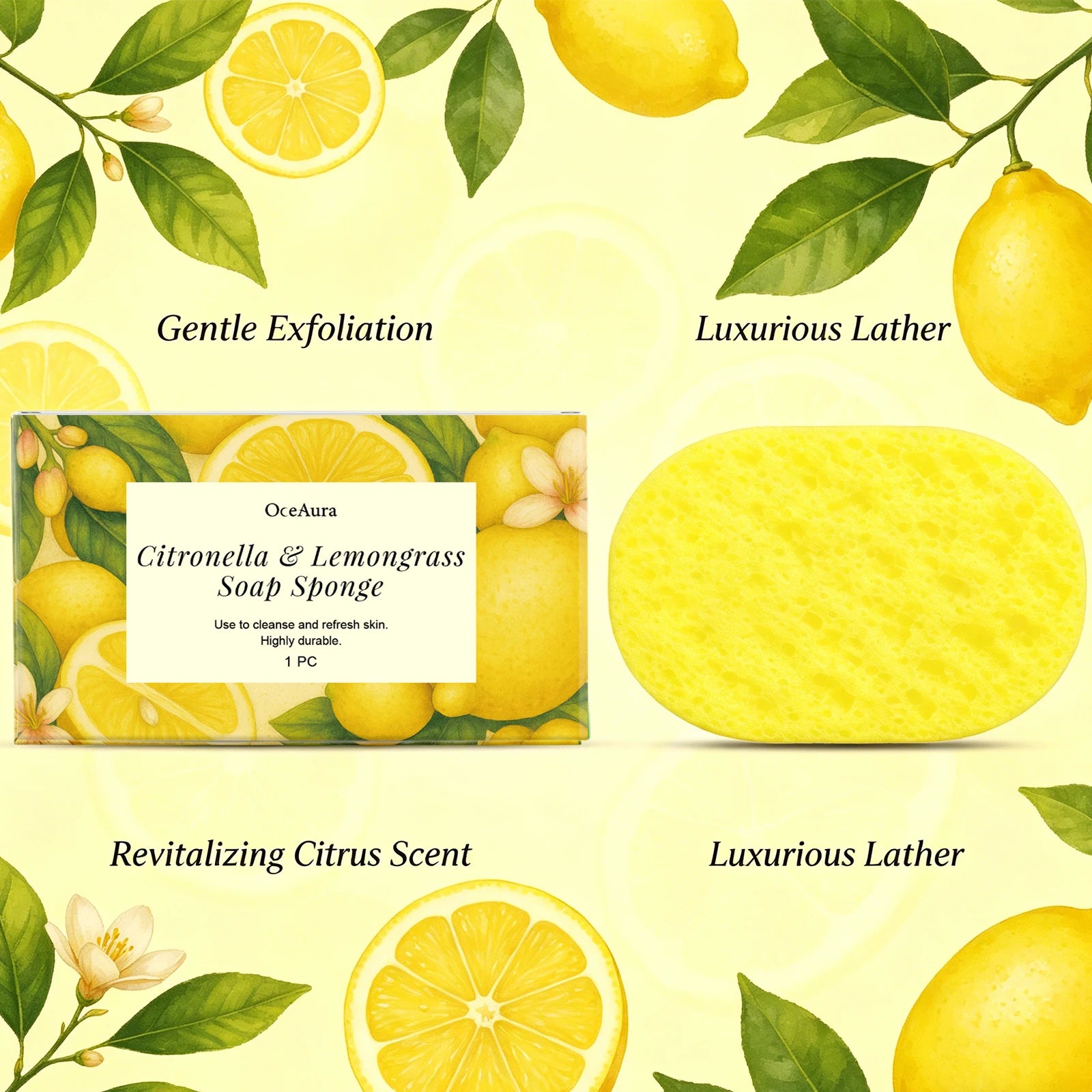 Exfoliating Lemongrass Bath Sponge for Daily Body Cleansing and Skin Care - 2