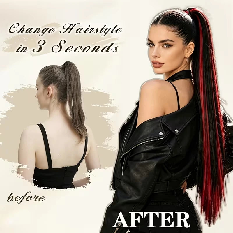 24-Inch Long Straight Highlight Ponytail Claw Clip Extension - 5