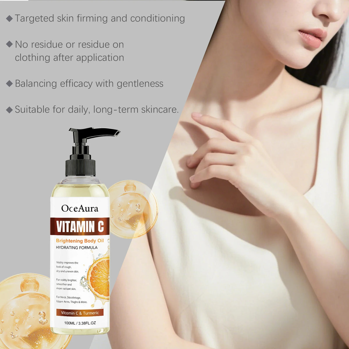 Turmeric and Vitamin C Brightening Body Oil for Hydrated Glowing Skin