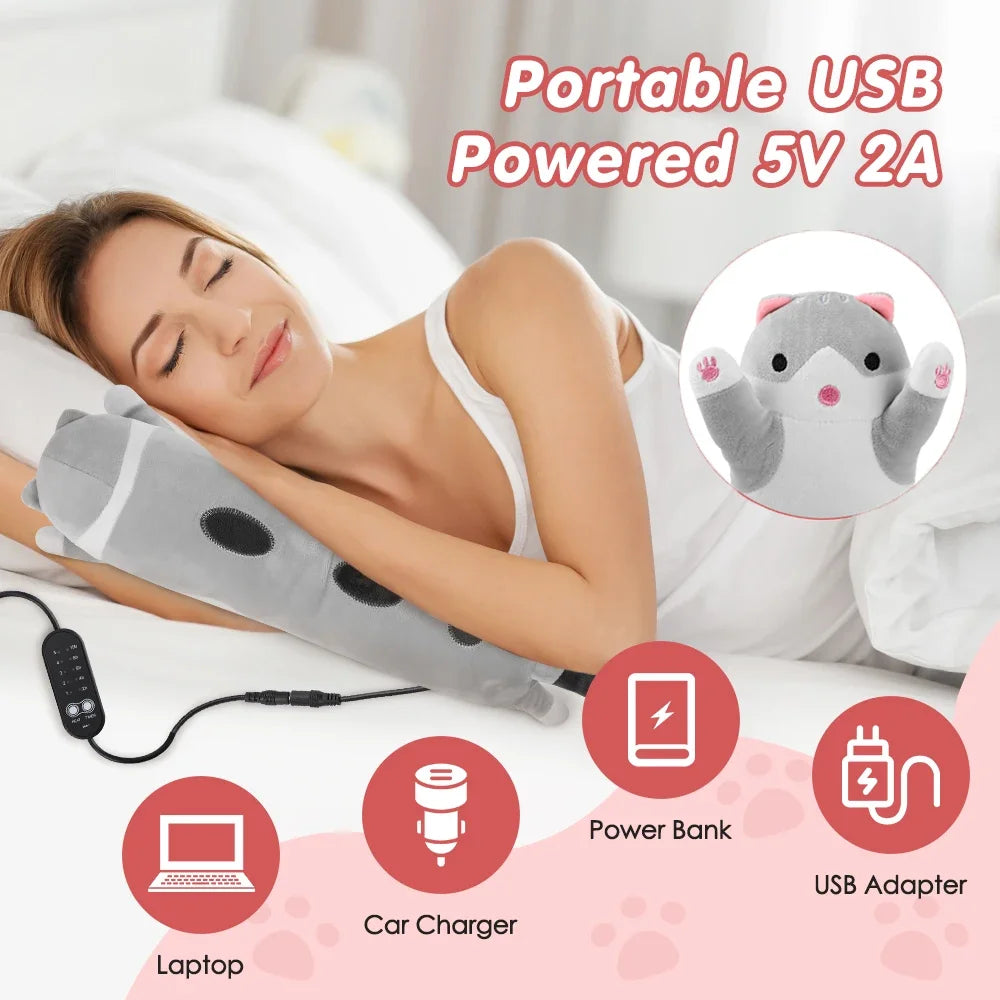 USB Heated Cat Plush Pillow with 5 Heat Settings and Timer for Comfort