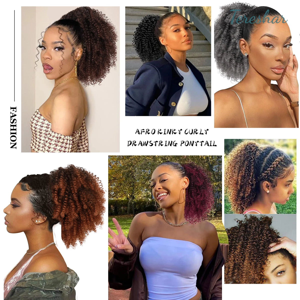 Short Kinky Curly Afro Ponytail Extension with Drawstring and Clips
