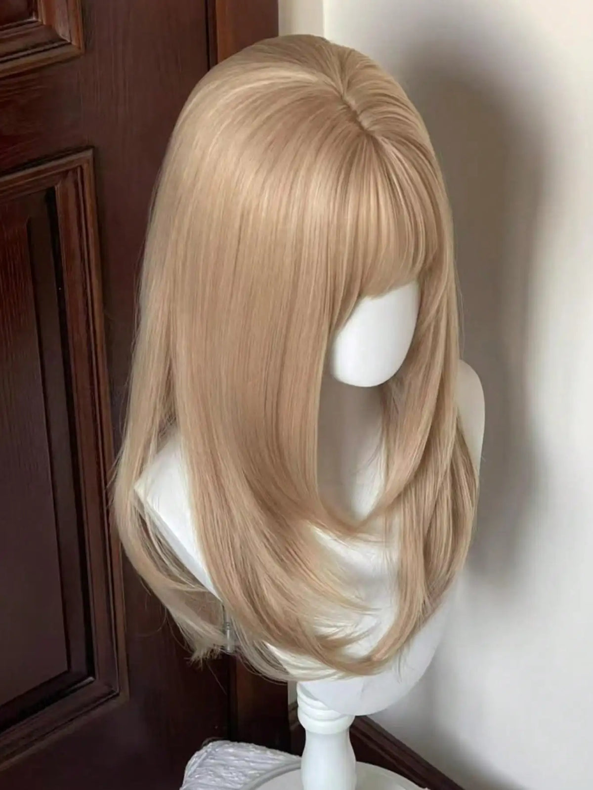 Long Straight Blonde Layered Wig with Bangs