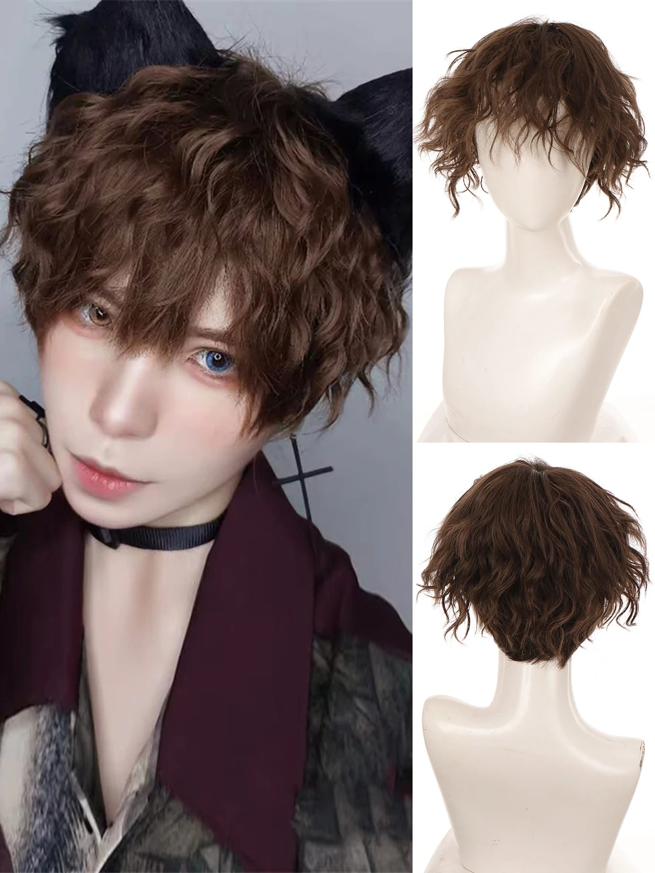 Short Mullet Anime Cosplay Wig with Bangs - 28