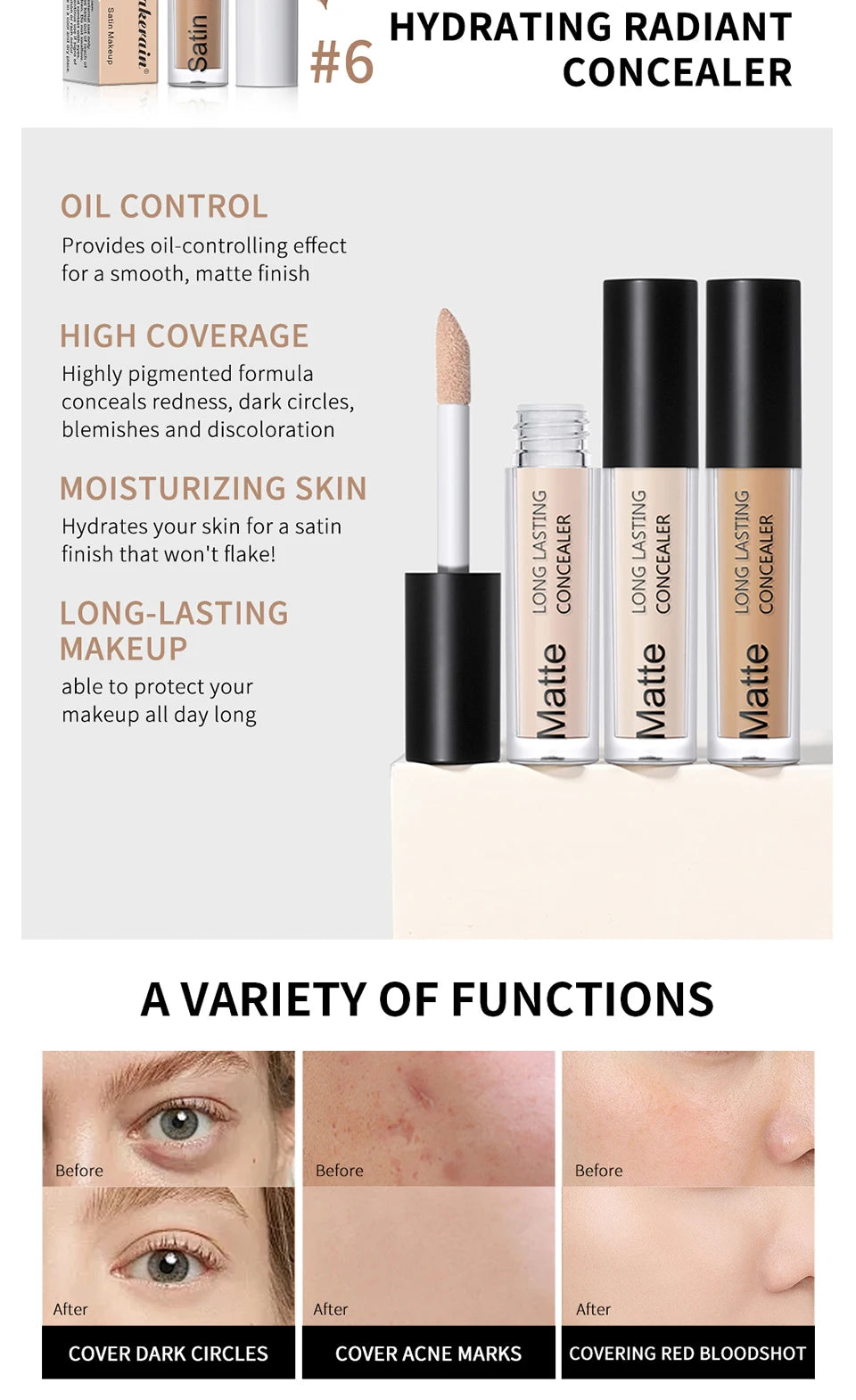 Full Coverage Matte Finish Liquid Concealer for All Skin Types - 10