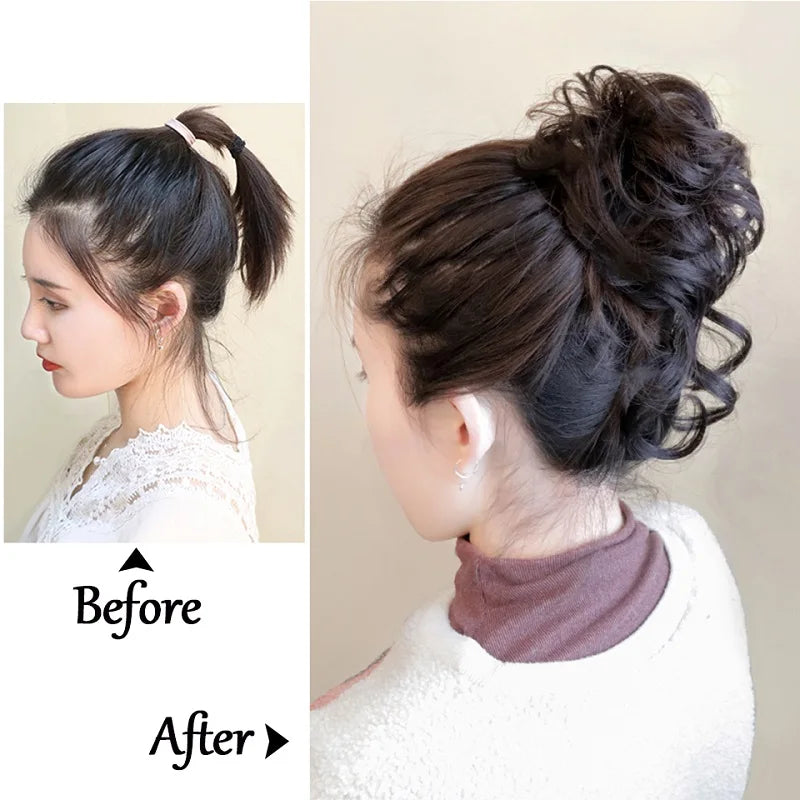 Messy Curly Hair Bun Scrunchie for Quick Elegant Updo Hairstyles - 5