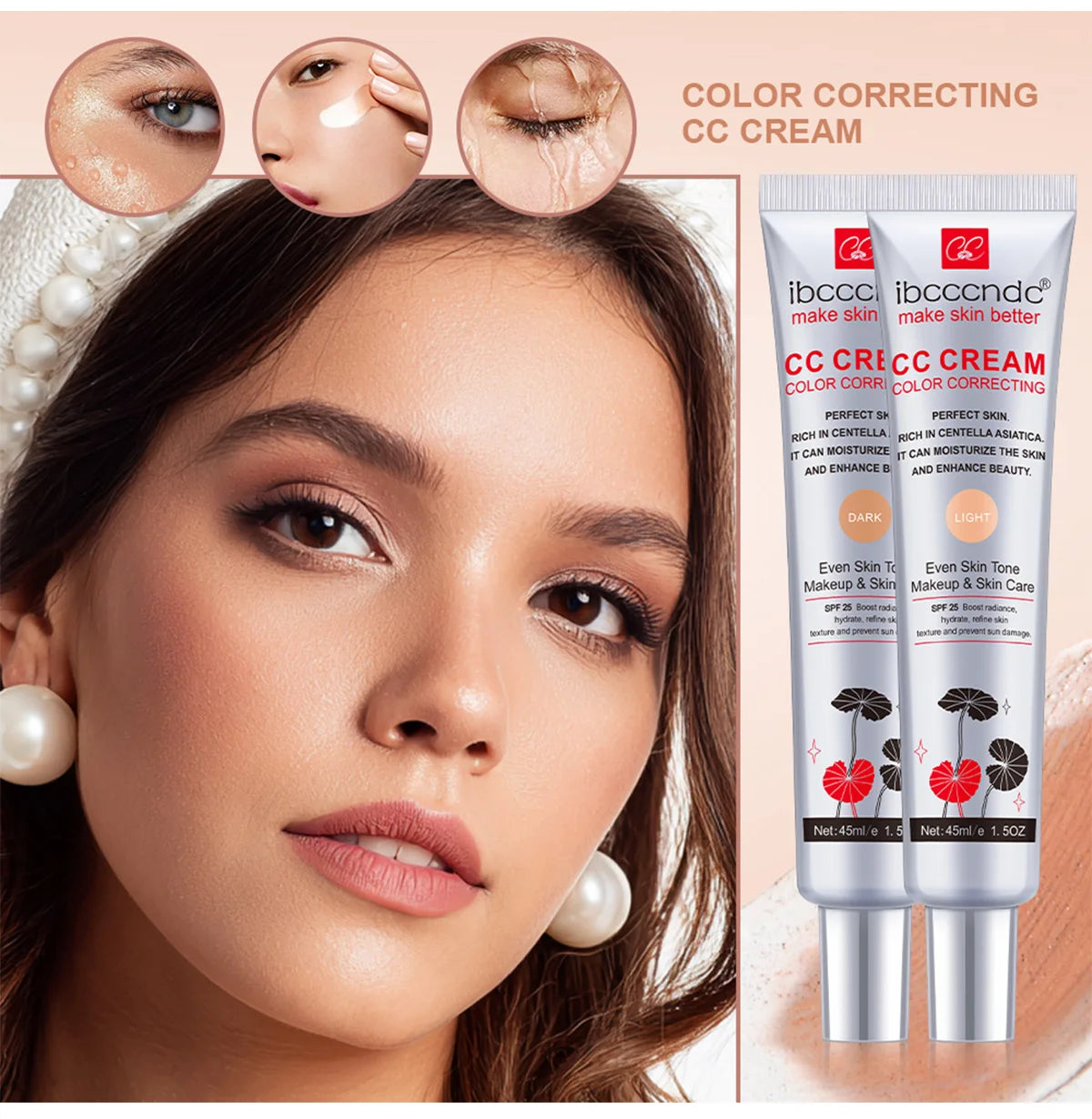 Color Correcting CC Cream and SPF 50 Sunscreen Blush Stick Makeup Set