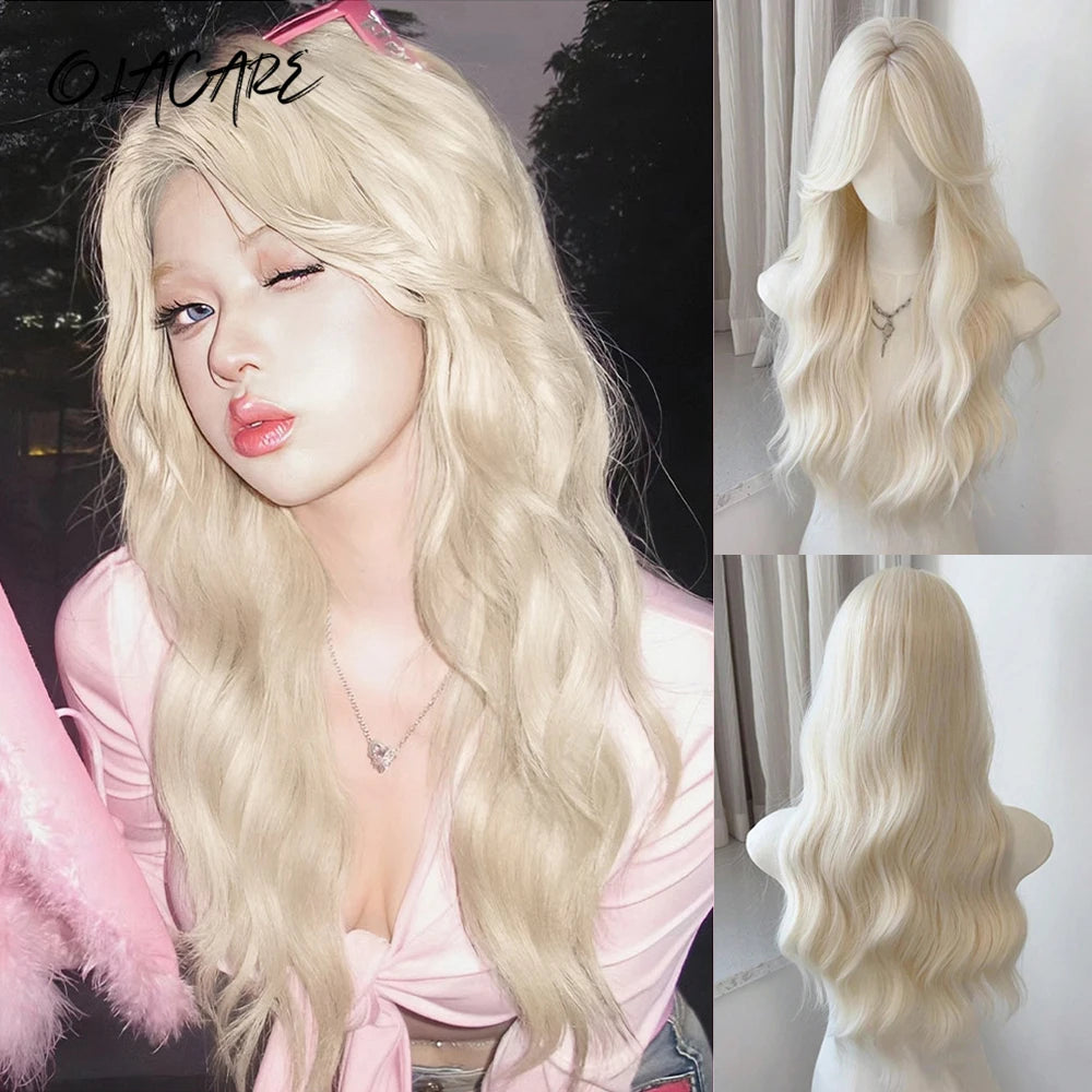 Long Wavy Synthetic Wig with Bangs for Daily Wear and Cosplay