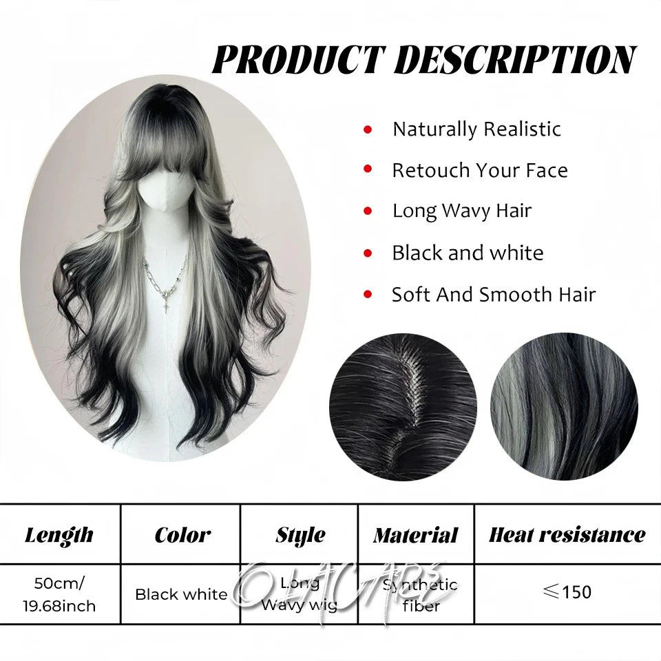 Long Straight Synthetic Wig with Bangs for Cosplay and Parties
