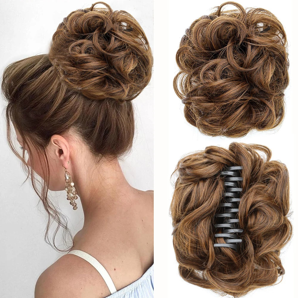 Messy Wavy Bun Hair Extension with Claw Clip for Instant Volume