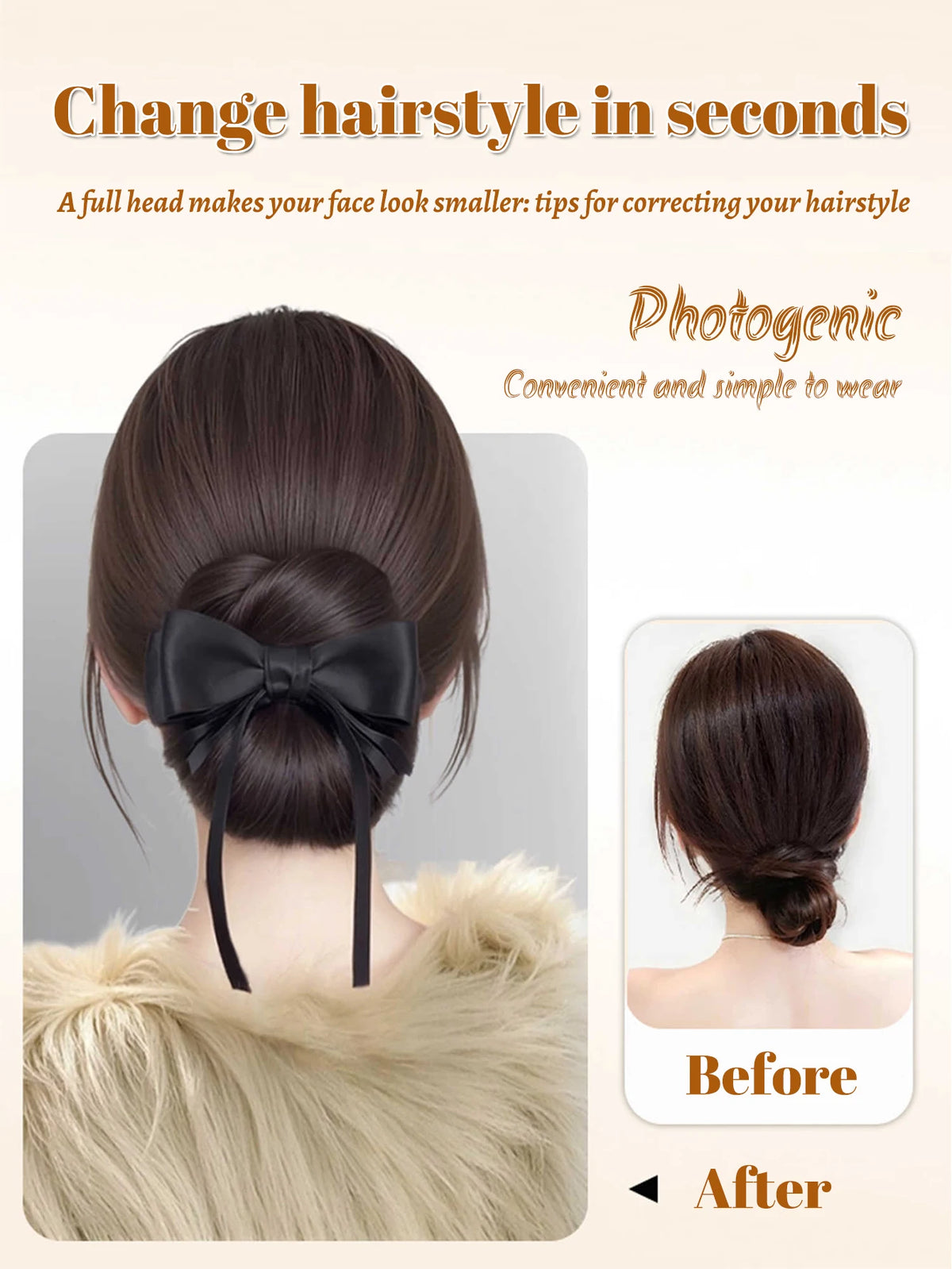 Messy Bun Hair Extension with Bow Claw Clip for Instant Volume