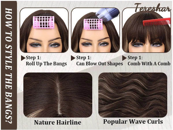 Long Wavy Synthetic Wig with Bangs for Daily Use and Parties