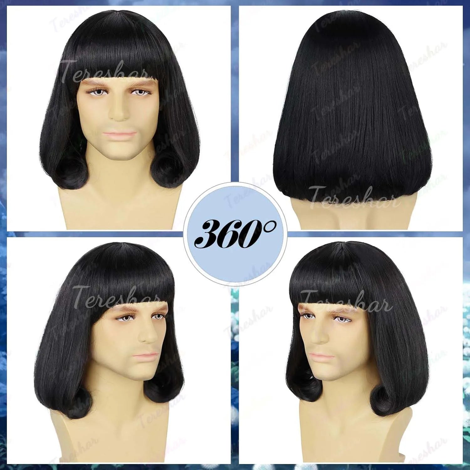 Short Black Bob Cosplay Wig with Bangs for Halloween and Costume Parties - 2