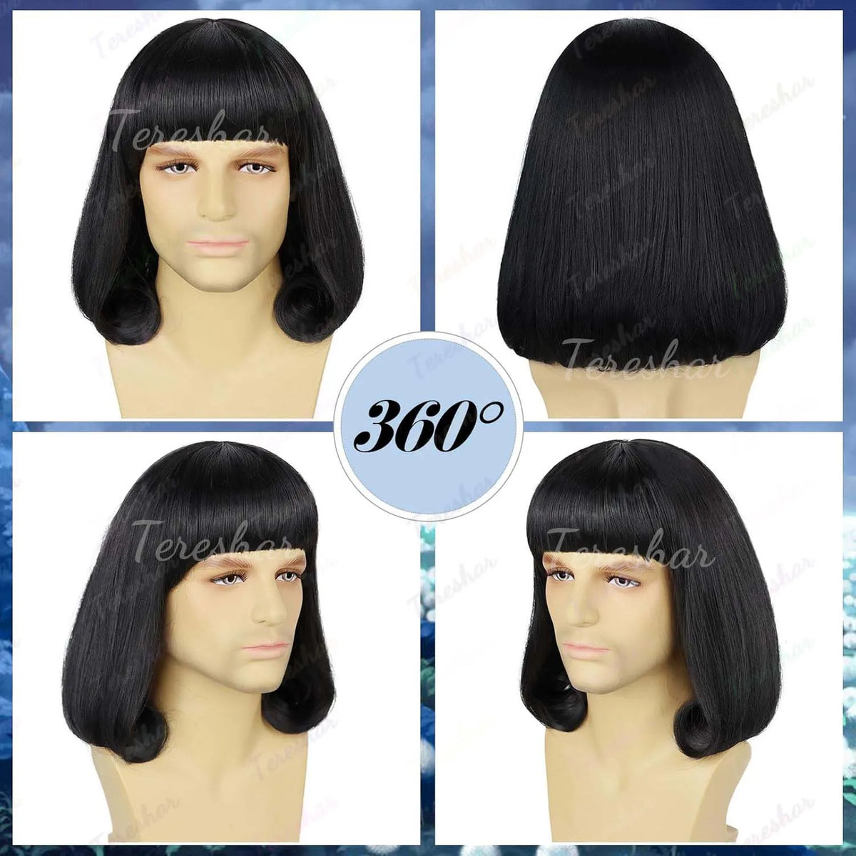 Short Black Bob Cosplay Wig with Bangs for Halloween and Costume Parties