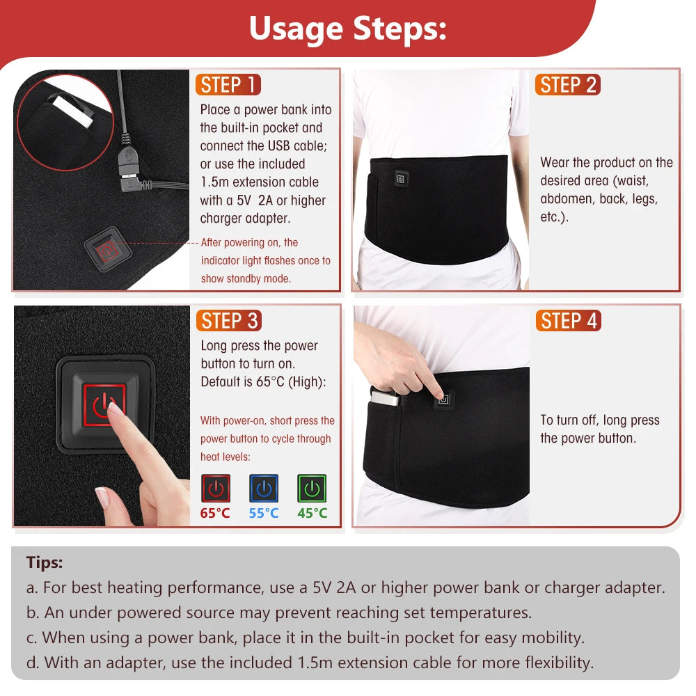 Red Light Therapy Heating Belt for Back Pain and Menstrual Cramp Relief