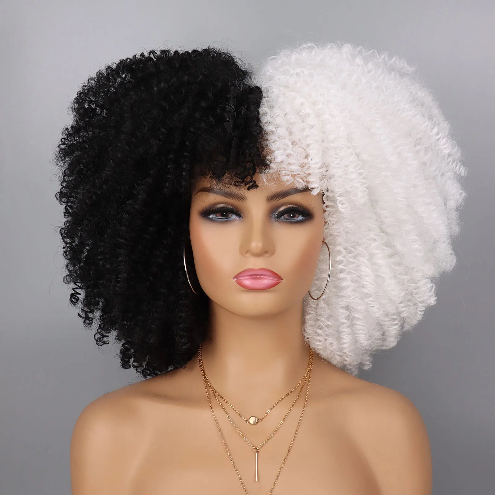 Black and White Two-Tone Synthetic Wig for Cosplay and Party - 15