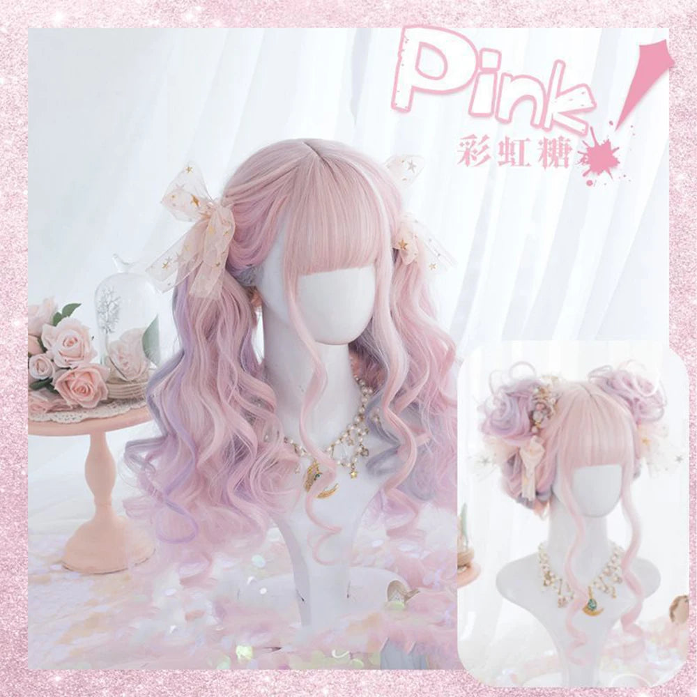 Long Wavy Peach Pink Synthetic Hair Wig for Cosplay and Daily Wear