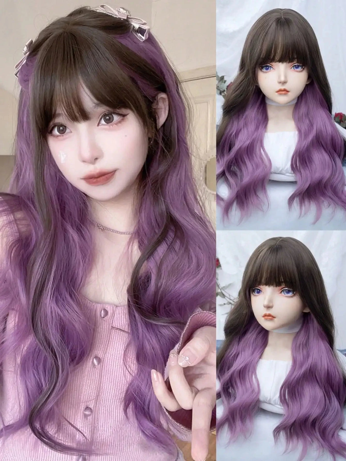 Long Deep Wave Lolita Wig with Bangs