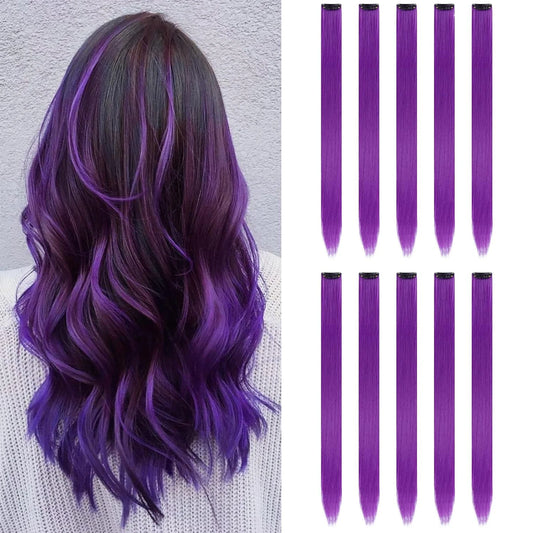 10pc Clip-In Colored Synthetic Hair Extensions for Instant Highlights