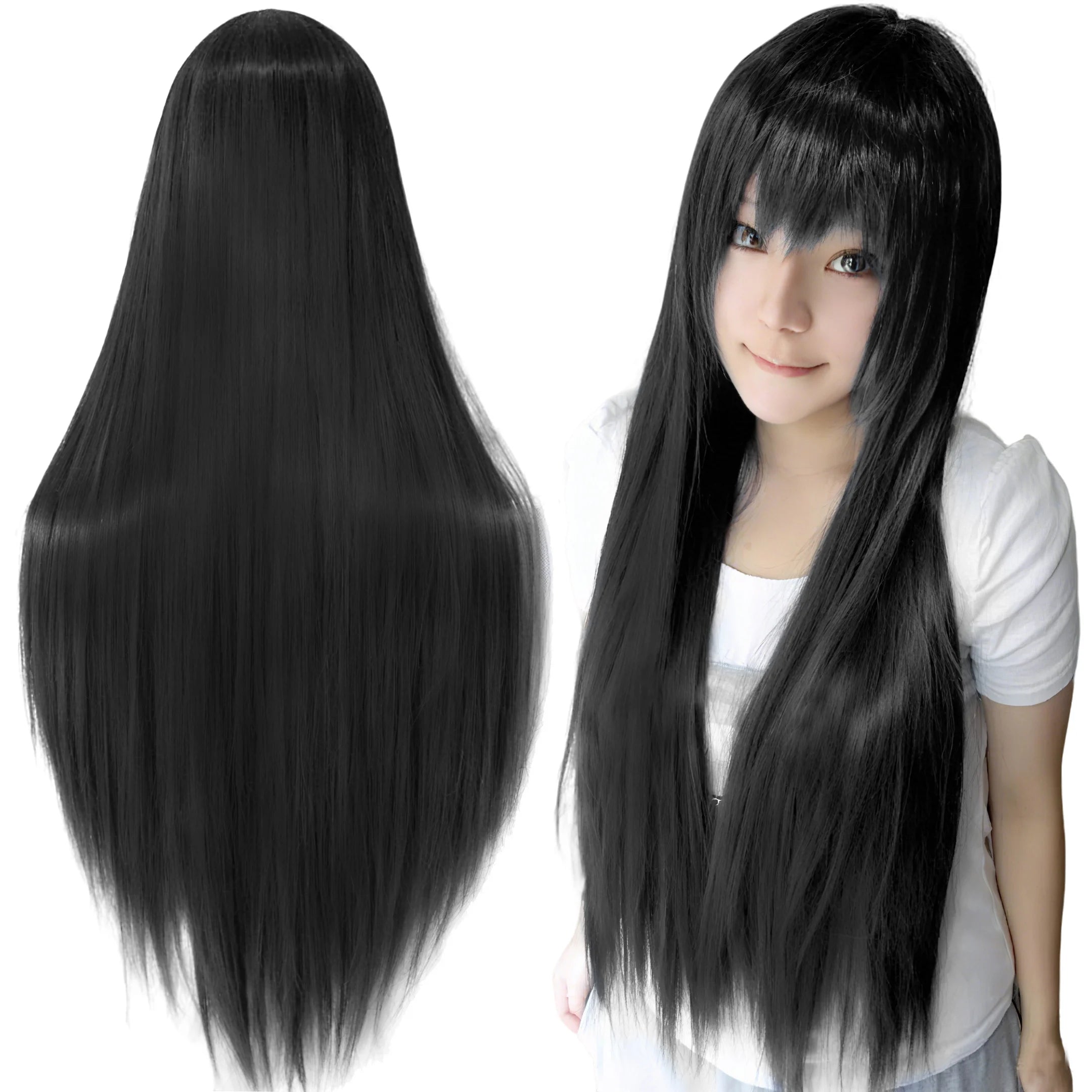 Long Straight Black Cosplay Wig for Anime Costumes and Character Styling - 1