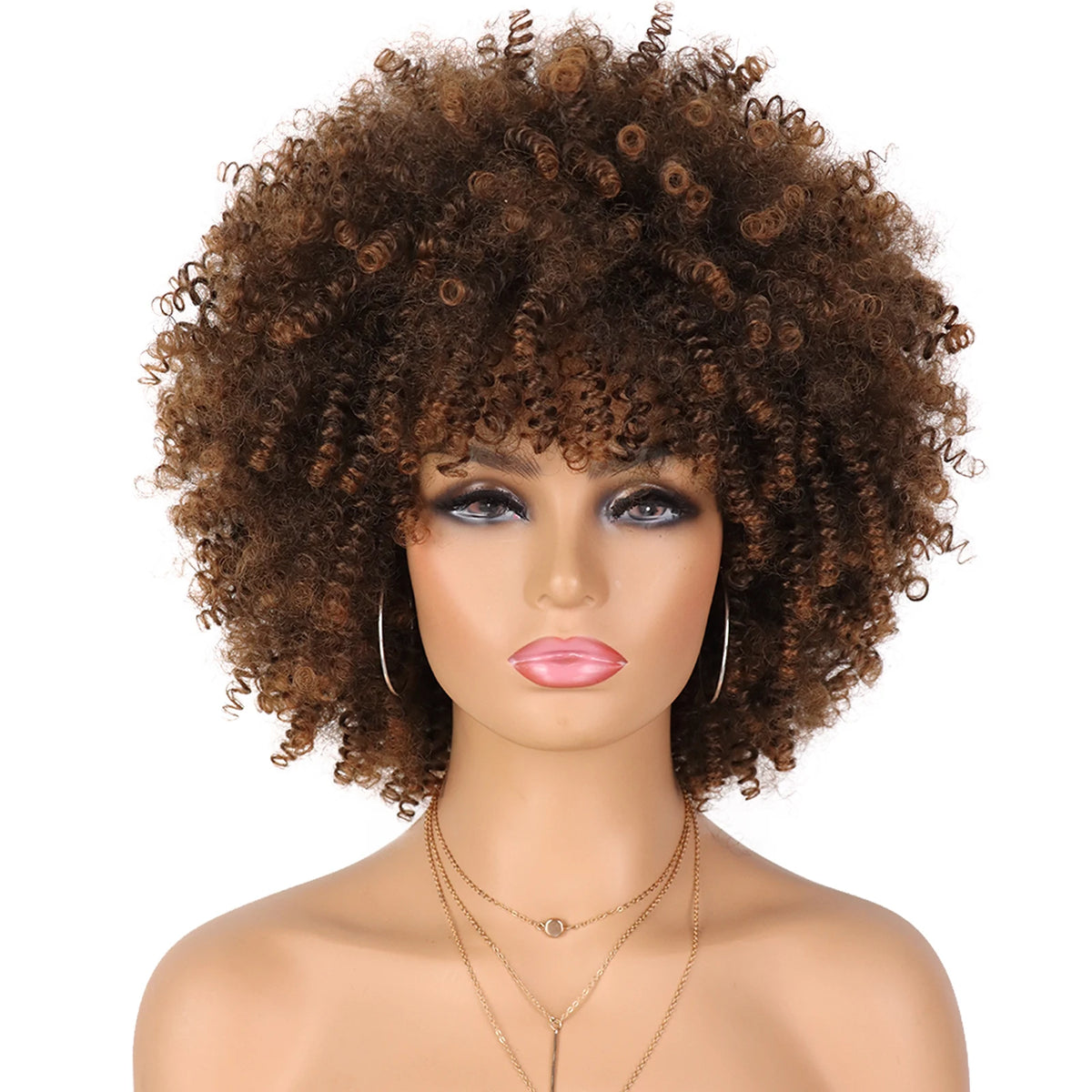 Short Afro Kinky Curly Synthetic Wig with Bangs for Daily Hair Styling