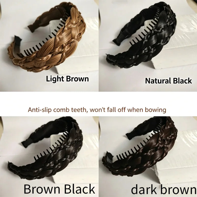 Synthetic Braided Twist Hairband with Teeth for Secure Comfortable Styling - 3
