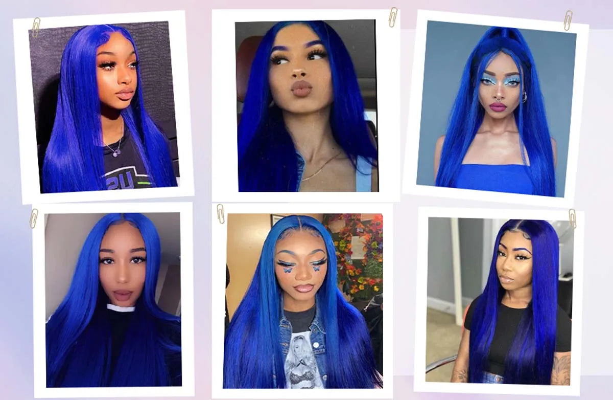 Long Straight Blue Lace Front Wig for Women with Natural Hairline - 7