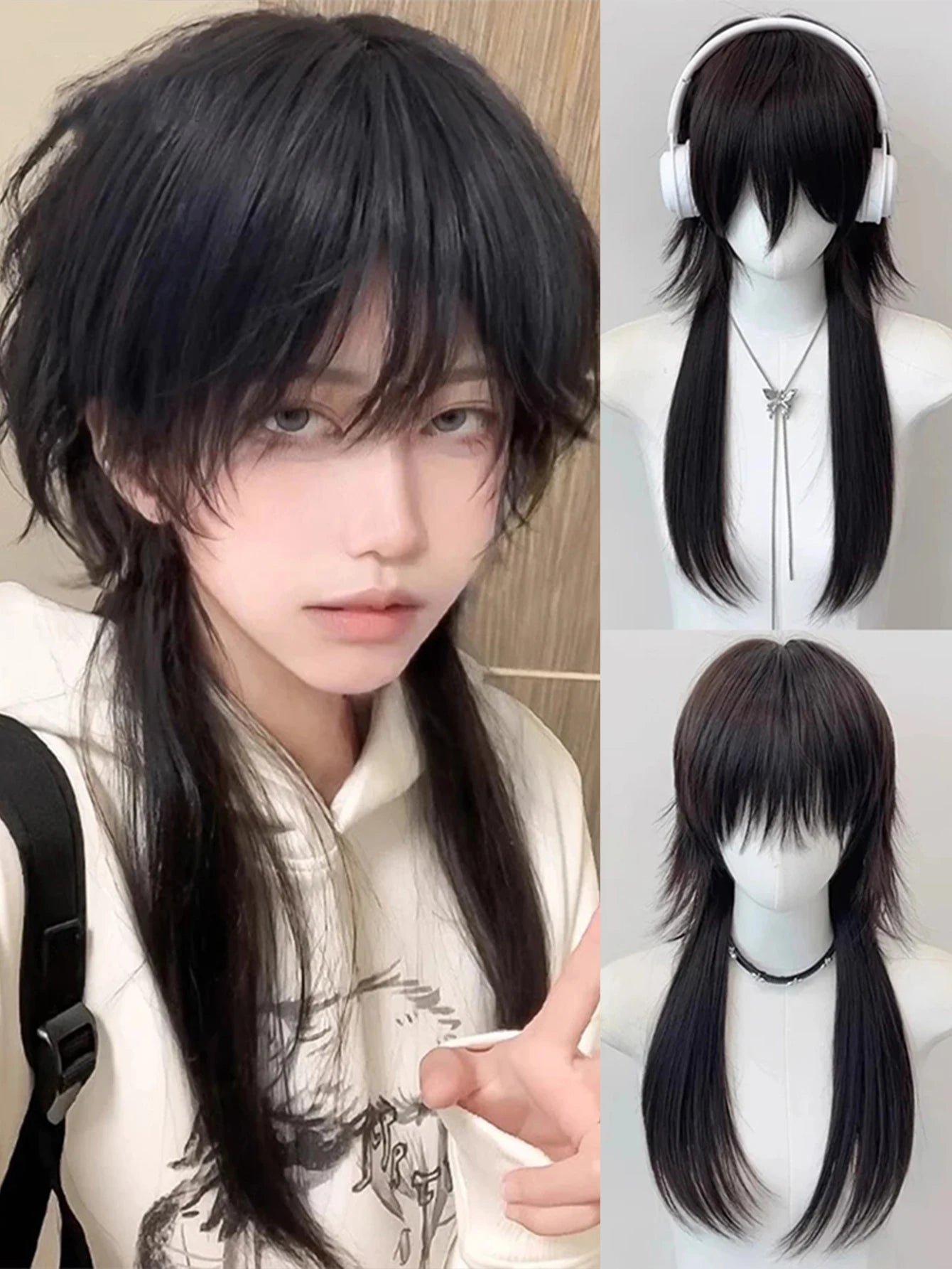 Short Mullet Anime Cosplay Wig with Bangs - 24