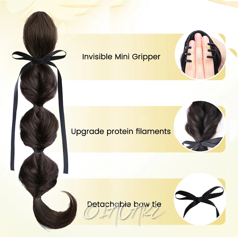Long Clip-In Bubble Braid Ponytail Hair Extension for Daily Styling - 4