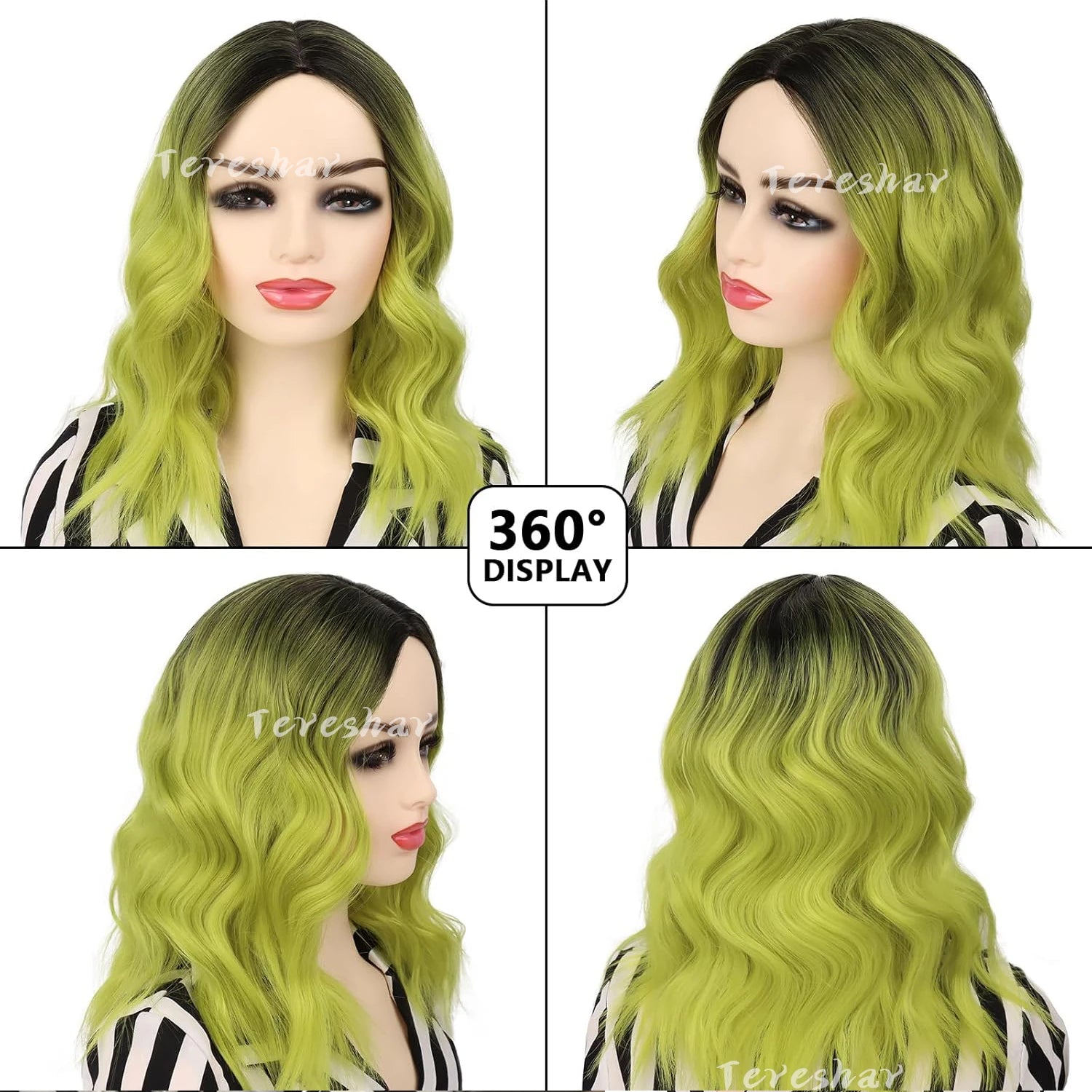 Short Wavy Green Ombre Bob Wig for Cosplay and Halloween Parties - 3