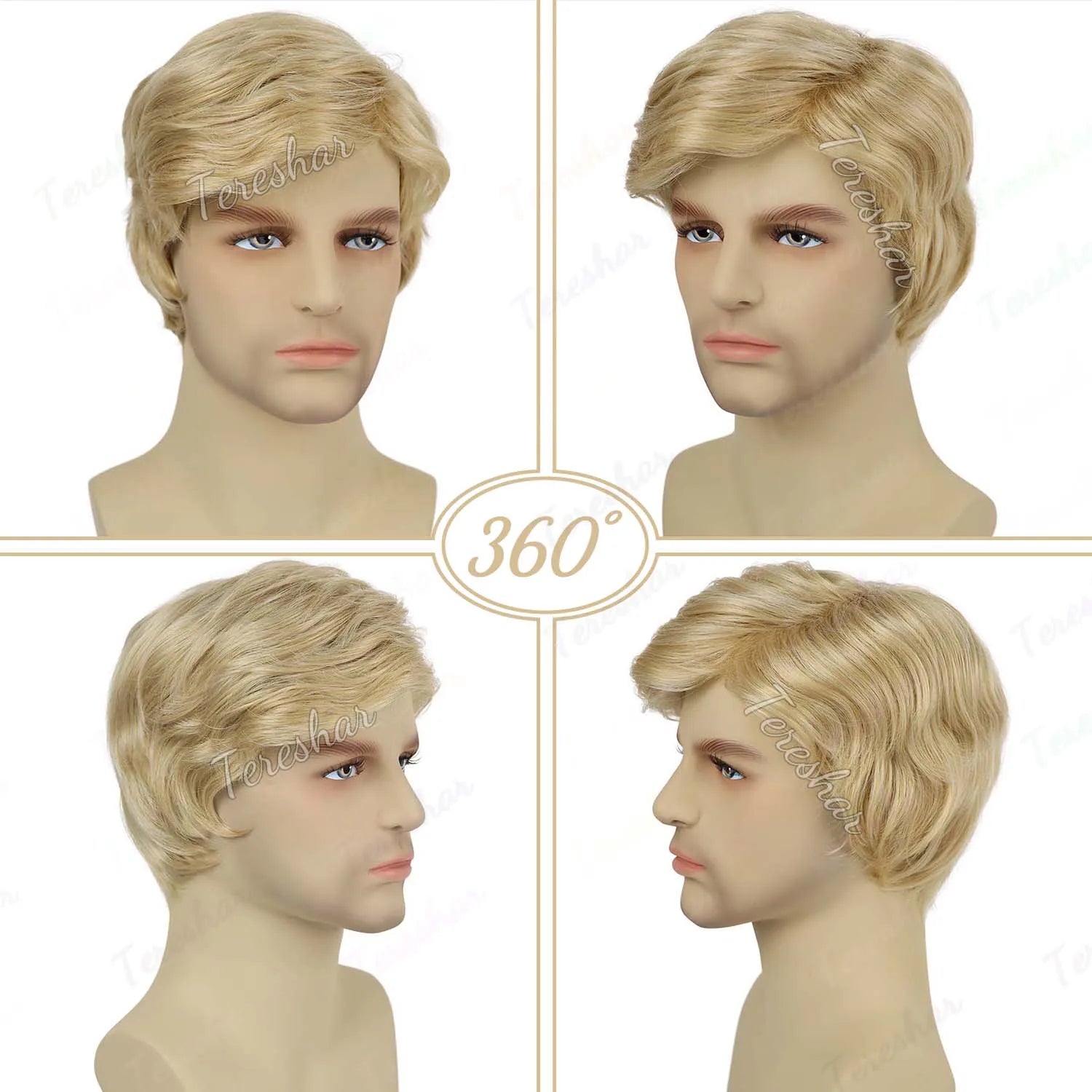 Short Blonde Men's Cosplay Wig with Red Tie and Flag Pin for Halloween - 8