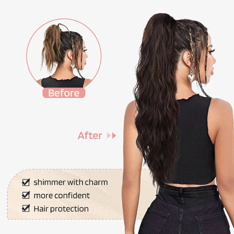 22-Inch Water Wave Drawstring Ponytail Extension